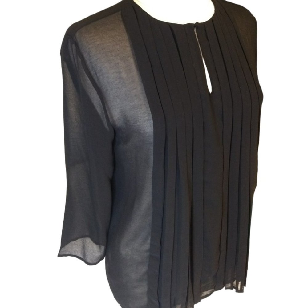 Mango Pleated Sheer Long Sleeved Blouse, Size L